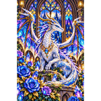Stained Glass Dragon Crystal Roses — finished diamond painting on a white background