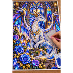 Stained Glass Dragon Crystal Roses — diamond painting process with applicator pen