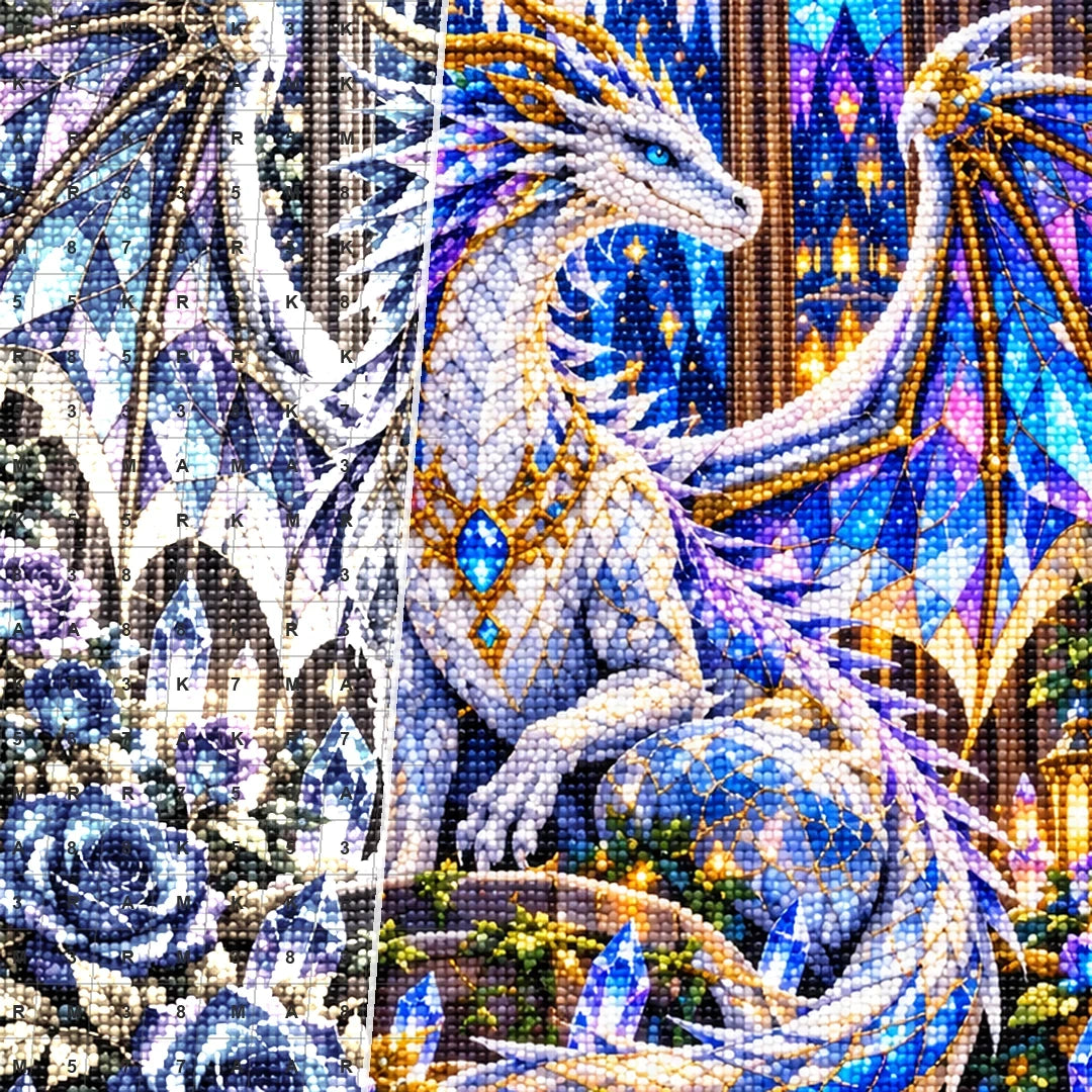 Stained Glass Dragon Crystal Roses — close-up canvas and resin drill detail
