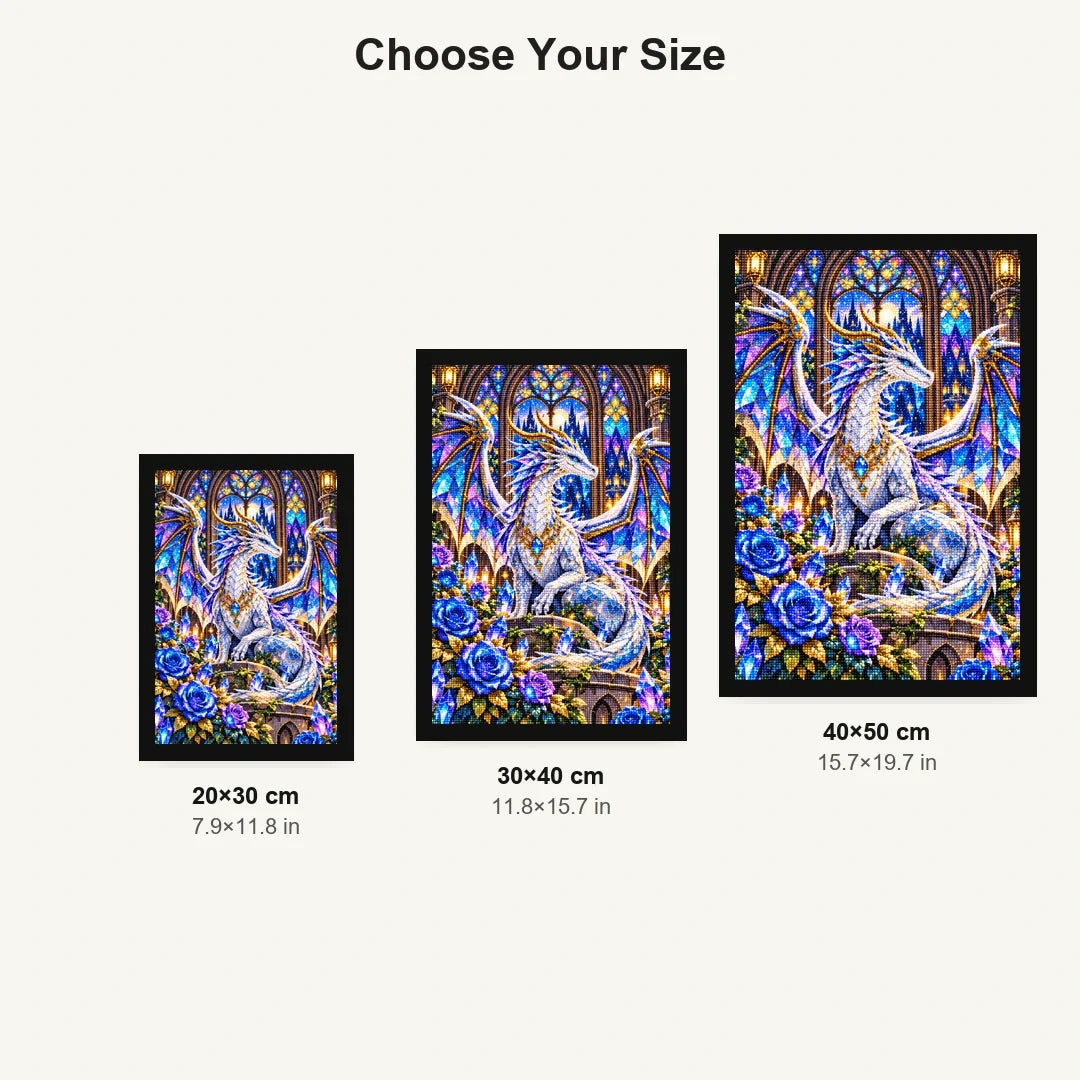 Stained Glass Dragon Crystal Roses — size comparison for 20 × 30, 30 × 40 and 40 × 50 cm