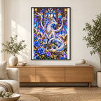 Stained Glass Dragon Crystal Roses — finished diamond painting displayed in a home interior