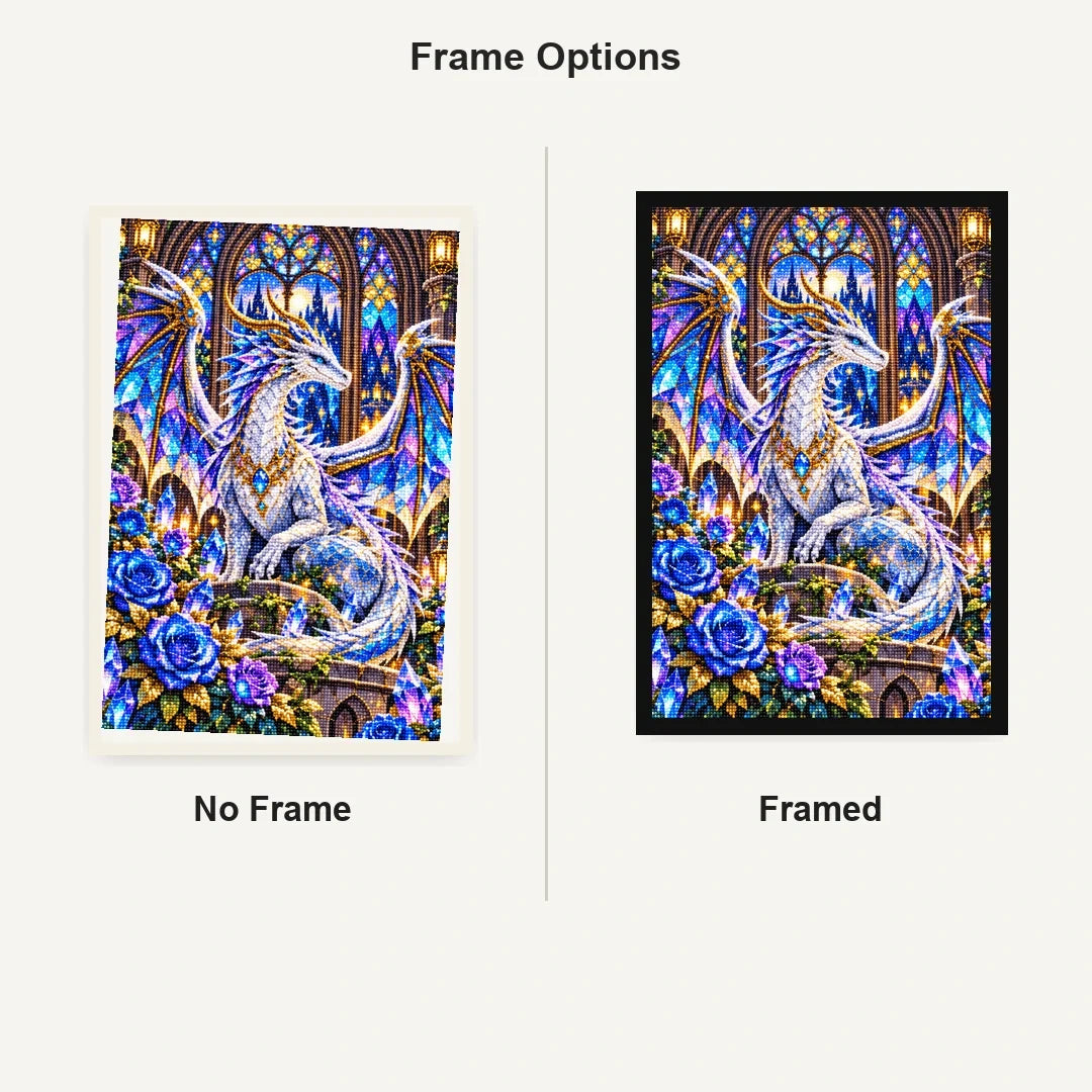 Stained Glass Dragon Crystal Roses — No Frame and Framed style comparison