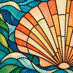 Close-up of diamond drills on the scallop shell and turquoise waves