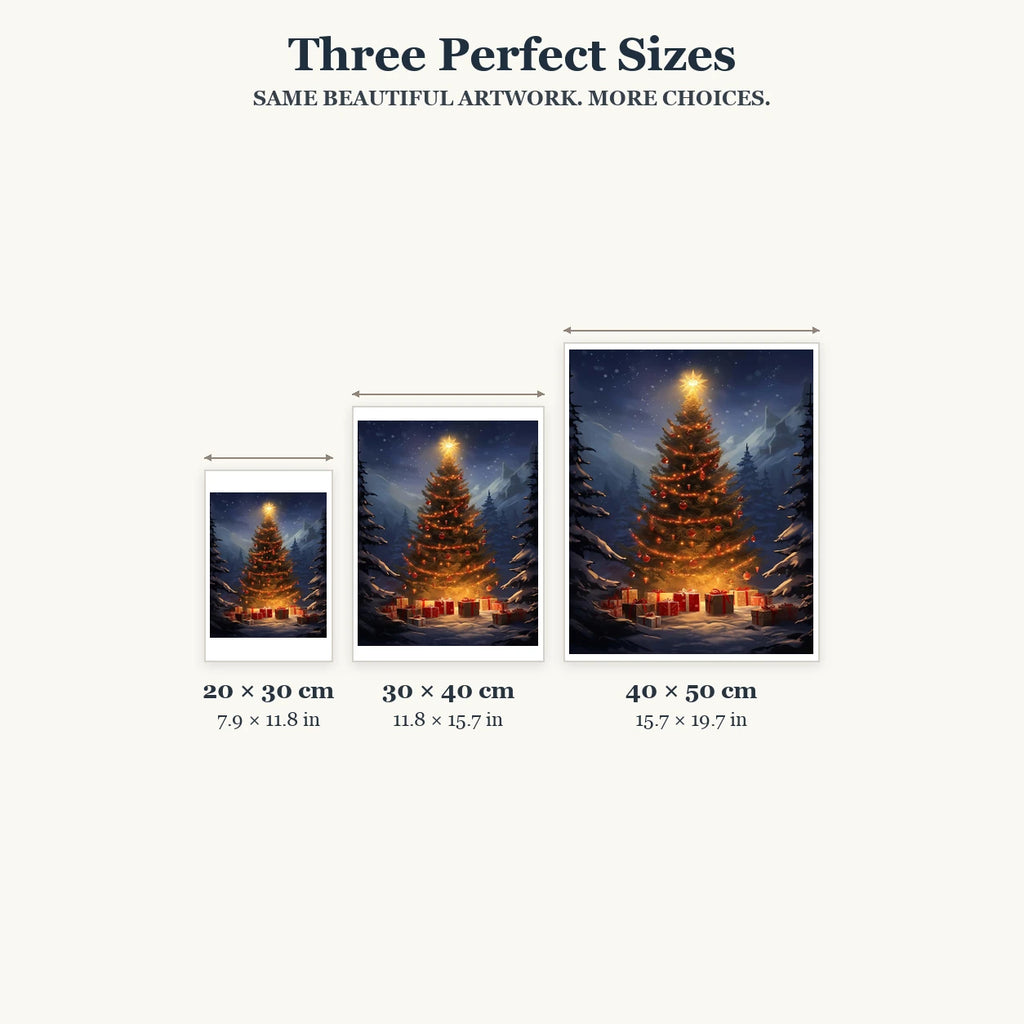 20 × 30, 30 × 40 and 40 × 50 cm size guide for Star Over The Snowy Pines