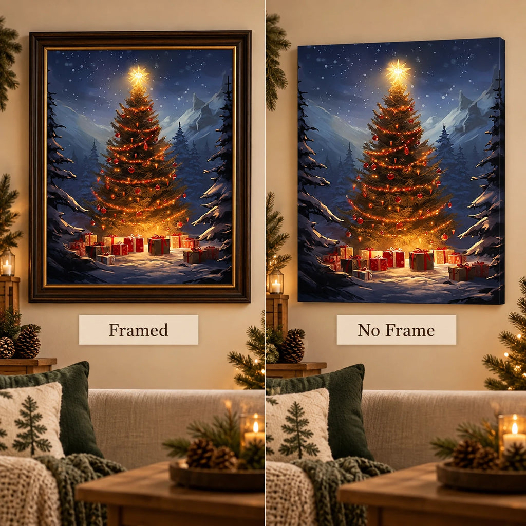 Framed and no-frame options for Star Over The Snowy Pines