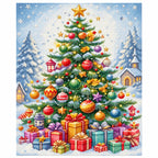 Finished diamond painting of Star Topped Christmas Village with sparkling drills
