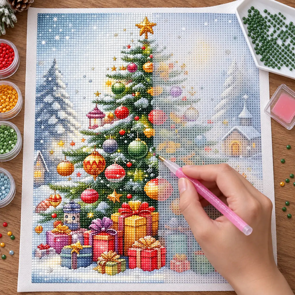 Diamond painting process for Star Topped Christmas Village