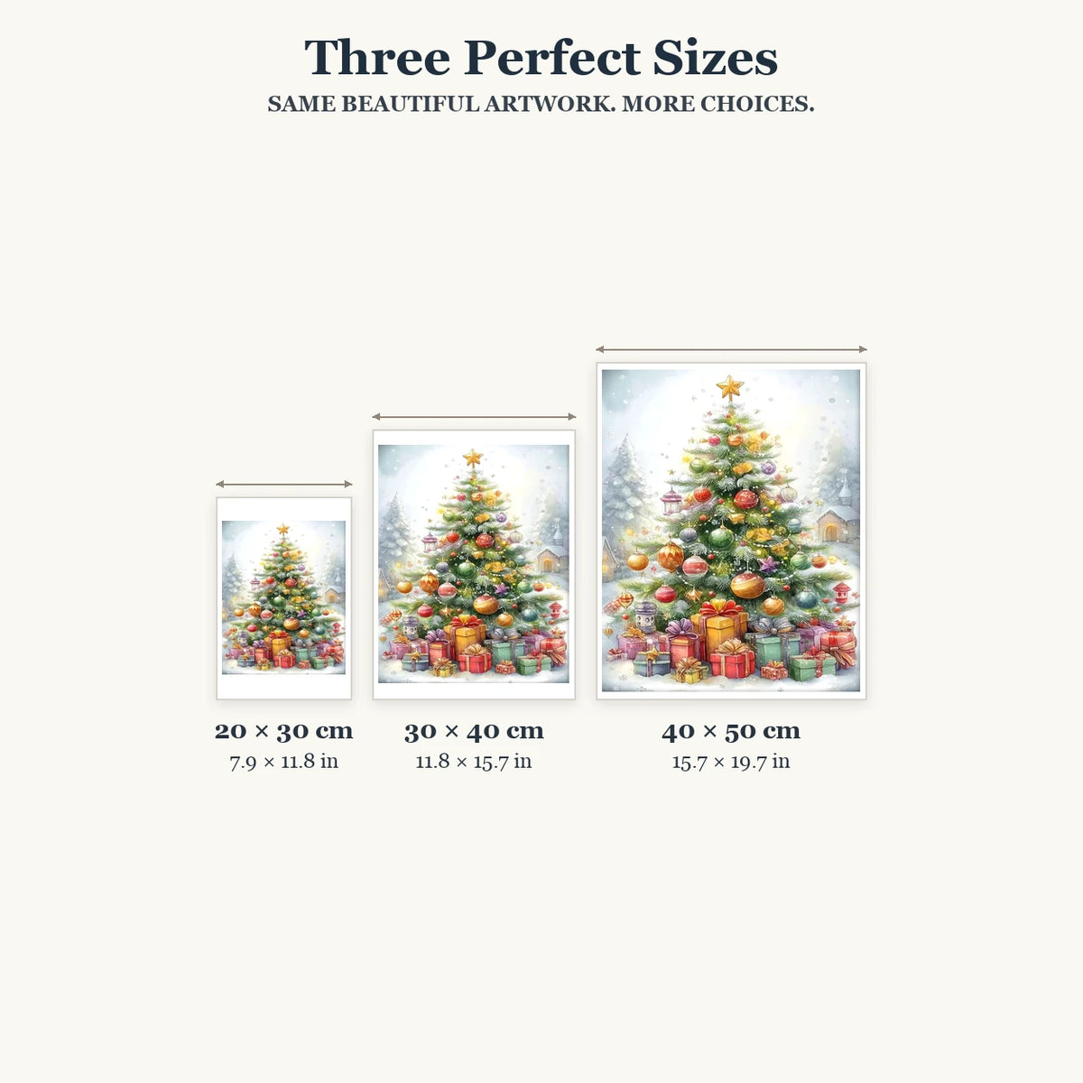 20 × 30, 30 × 40 and 40 × 50 cm size guide for Star Topped Christmas Village
