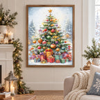 Star Topped Christmas Village diamond painting displayed as home decor