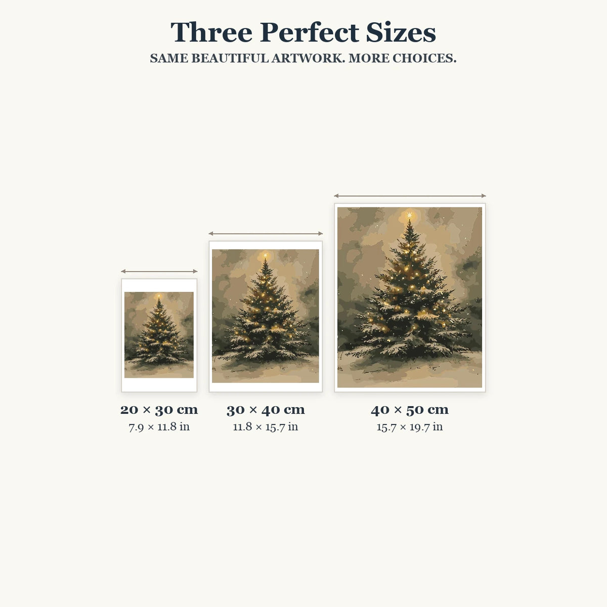 20 × 30, 30 × 40 and 40 × 50 cm size guide for Star Topped Woodland Christmas