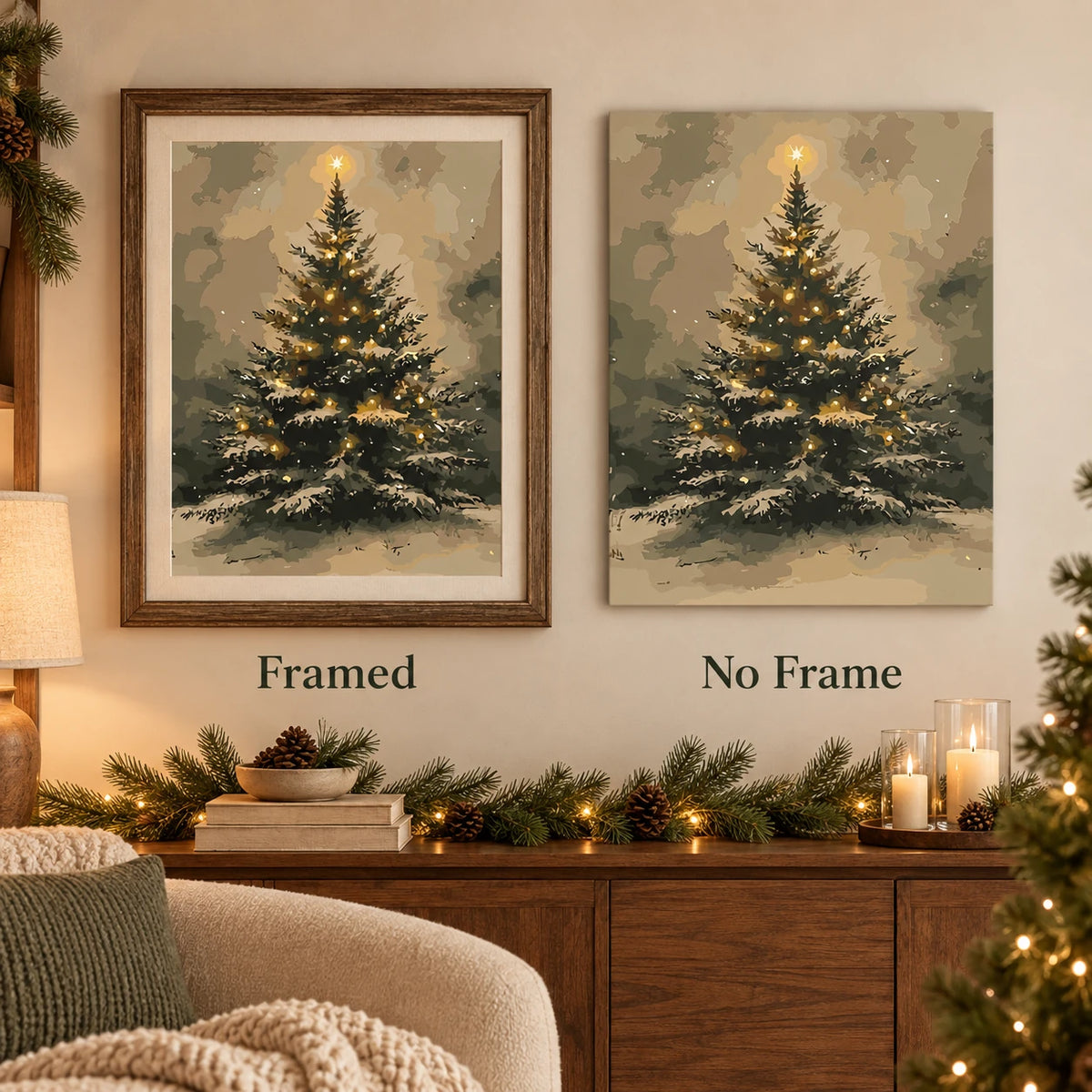 Framed and no-frame options for Star Topped Woodland Christmas