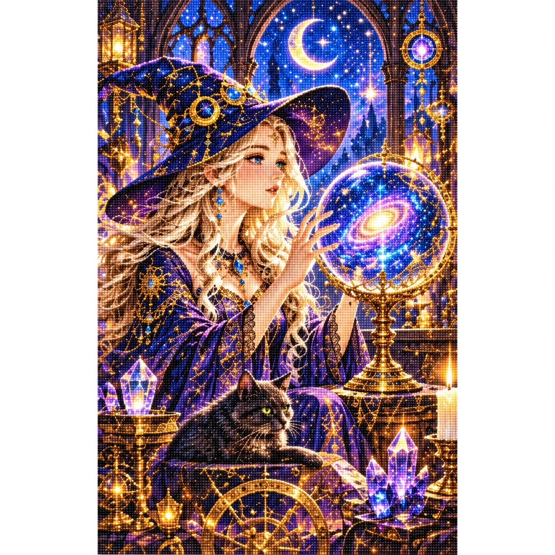 Star Witch Crystal Ball finished diamond painting on white