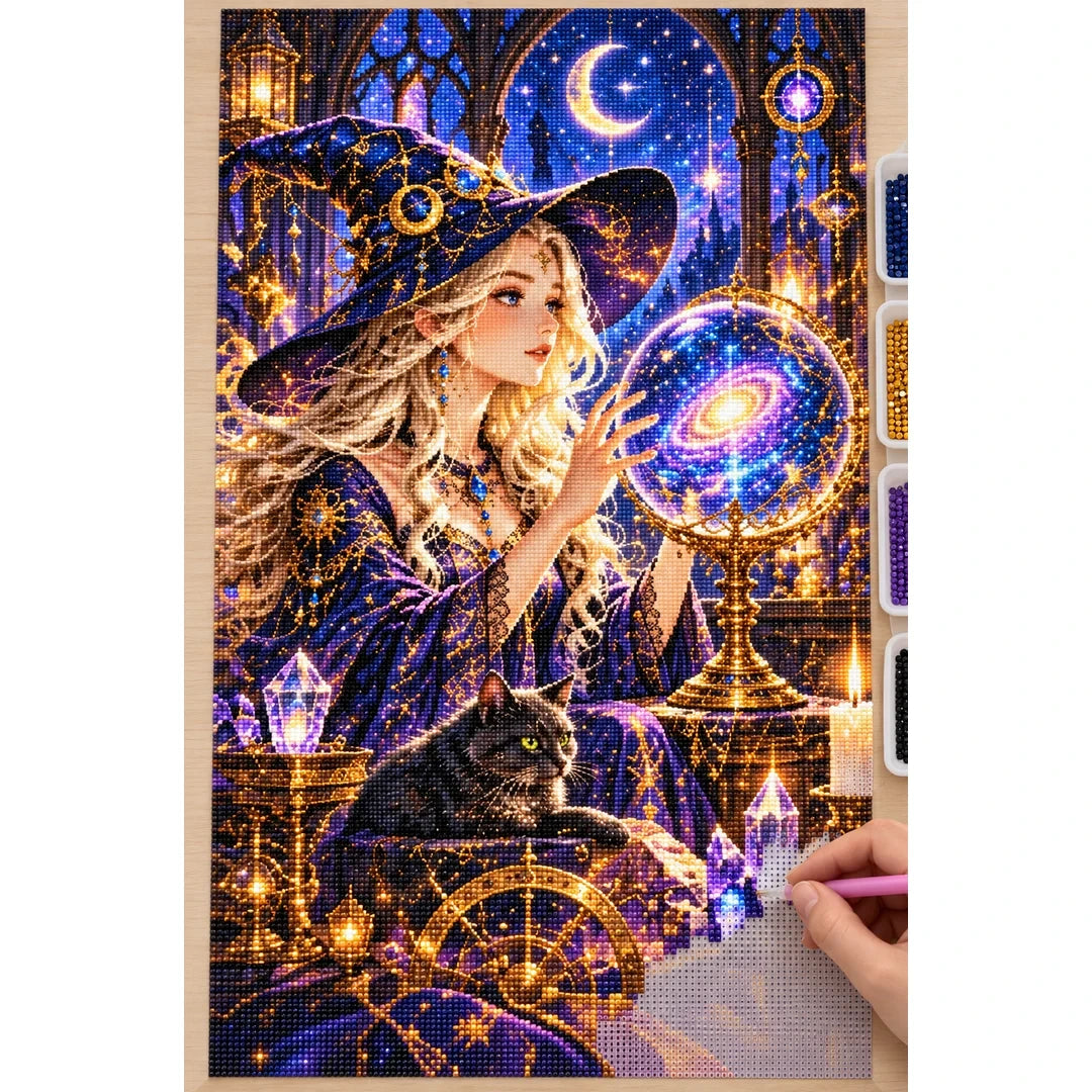 Star Witch Crystal Ball diamond painting process