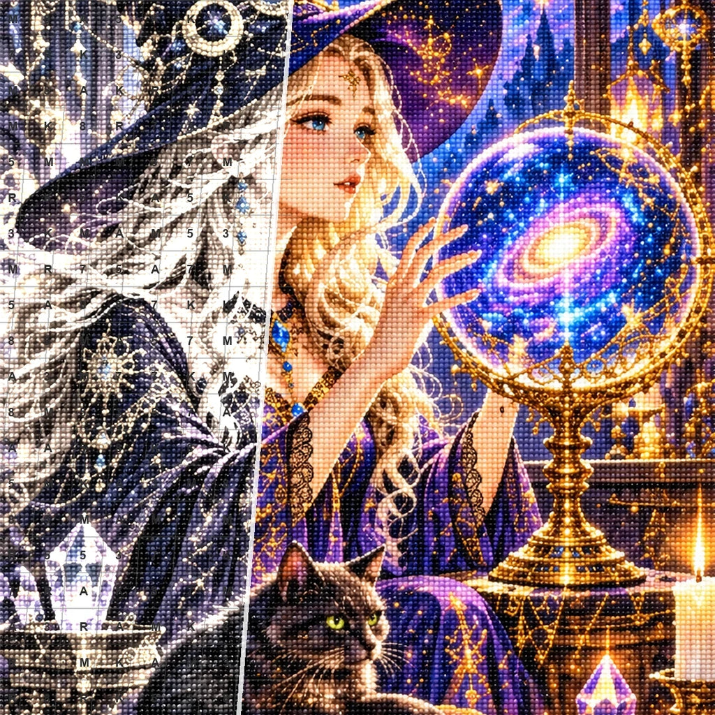 Star Witch Crystal Ball canvas and resin drill detail