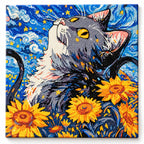 Finished diamond painting for Stargazer Cat In Sunflower Field Diamond Painting Kit