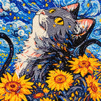 Diamond detail for Stargazer Cat In Sunflower Field Diamond Painting Kit