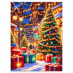 Finished diamond painting of starlit christmas village.
