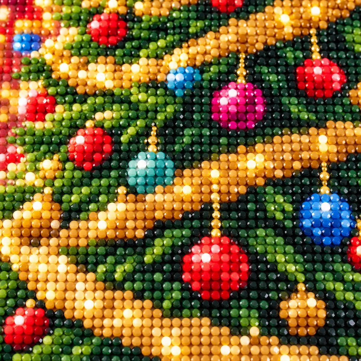 Close-up of diamond drill details in starlit christmas village.