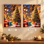 Framed and no-frame comparison for Starlit Christmas Village Diamond Painting Kit.