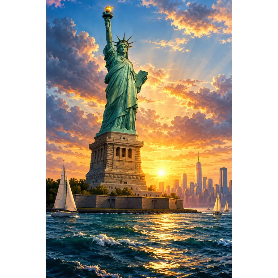 Original Statue of Liberty Harbor Dawn artwork on a white background.
