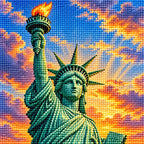 Close-up of drill details in the Statue of Liberty Harbor Dawn diamond painting.