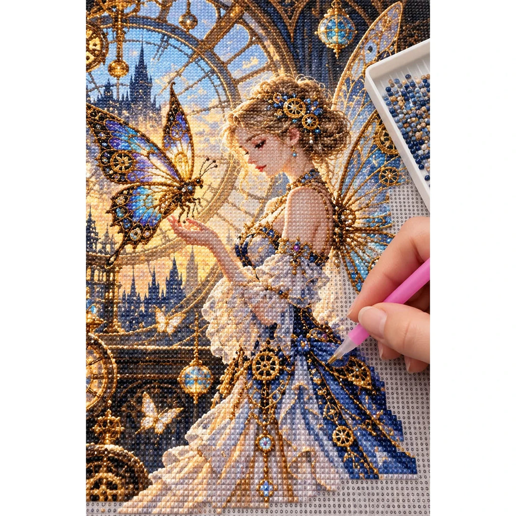 Steampunk Butterfly Lady Diamond Painting Kit diamond placement process