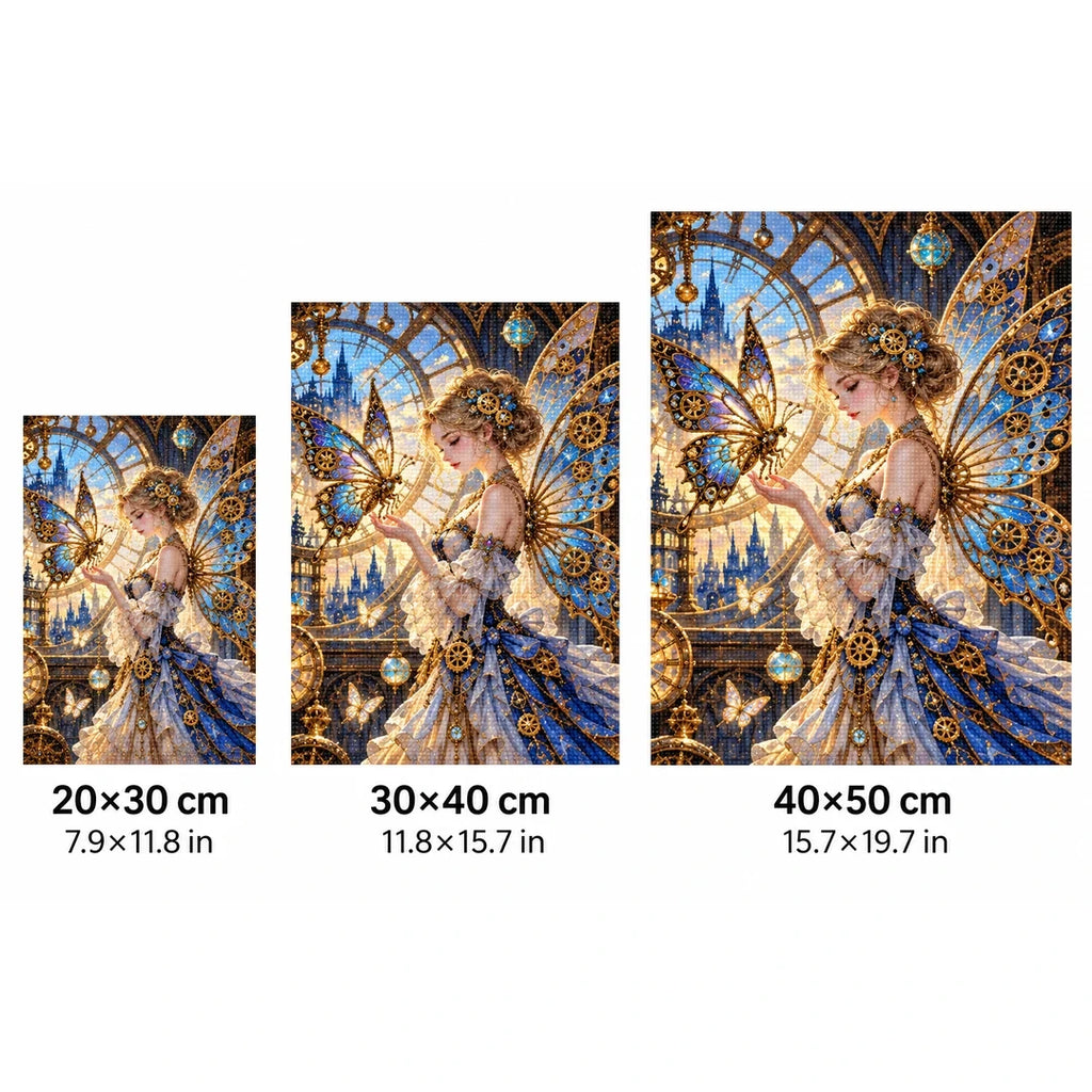Steampunk Butterfly Lady Diamond Painting Kit size guide