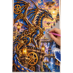 Steampunk Clockwork Dragon City — diamond painting process with applicator pen