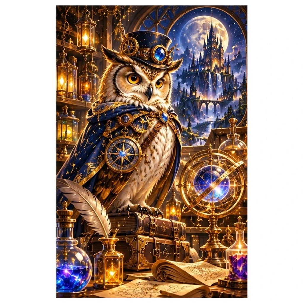 Steampunk Owl Alchemist original artwork on white
