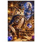 Steampunk Owl Alchemist original artwork on white