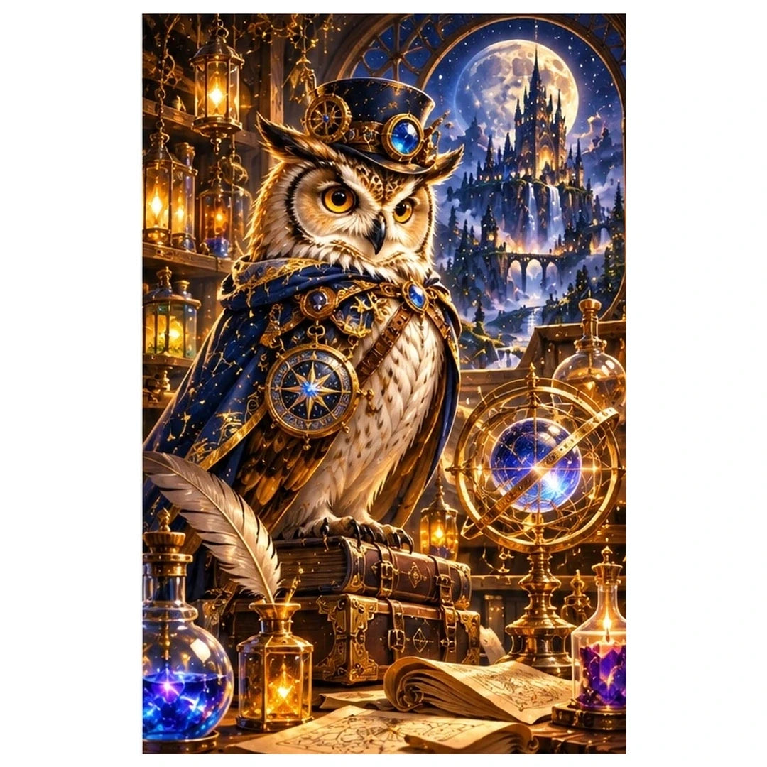 Steampunk Owl Alchemist original artwork on white