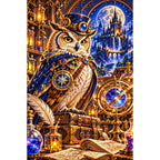 Steampunk Owl Alchemist finished diamond painting on white