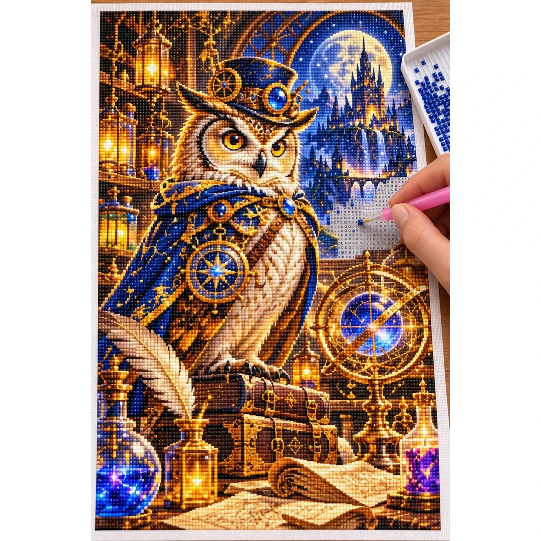 Steampunk Owl Alchemist diamond painting process