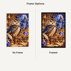 Steampunk Owl Alchemist No Frame and Framed comparison
