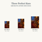 Size guide for the Christmas staircase design in three portrait sizes.