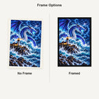 Storm Dragon Ocean Lighthouse — No Frame and Framed style comparison