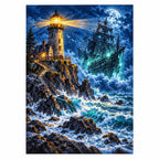 Stormy Lighthouse Ghost Ship Diamond Painting Kit finished diamond artwork on white background