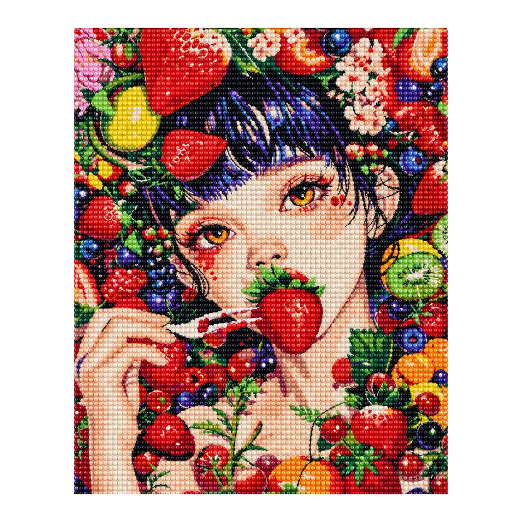 Finished diamond painting of strawberry kiss.