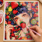 Diamond painting process for strawberry kiss.
