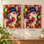 Framed and no-frame comparison for Strawberry Kiss Diamond Painting Kit.