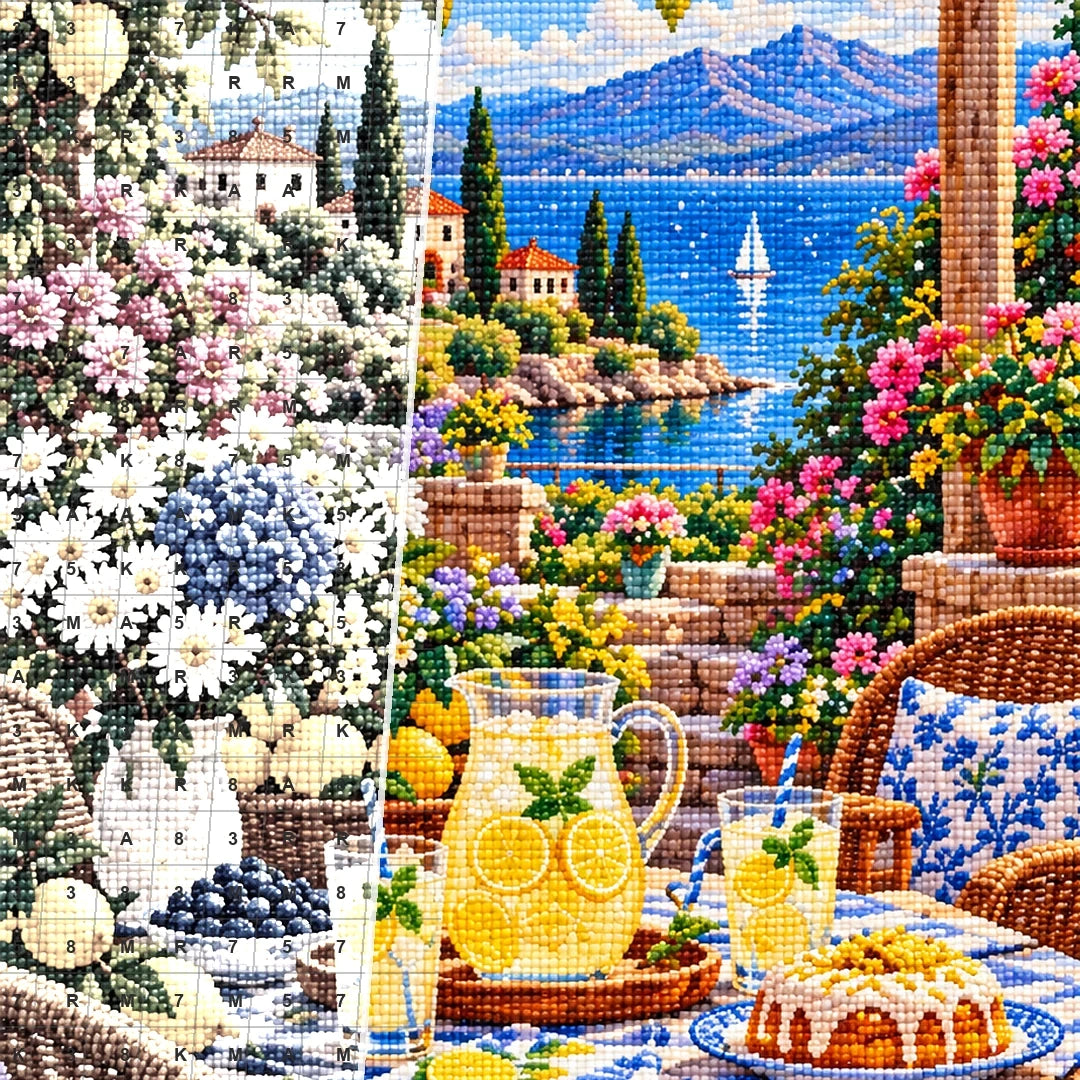 Summer Lemonade Garden Party — close-up canvas and resin drill detail