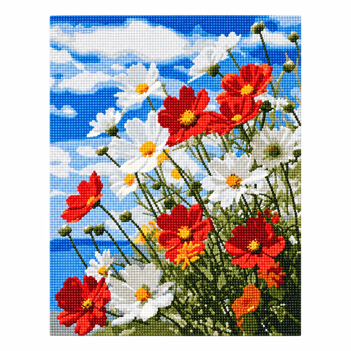 White-background finished diamond painting of Summer Meadow Blooms