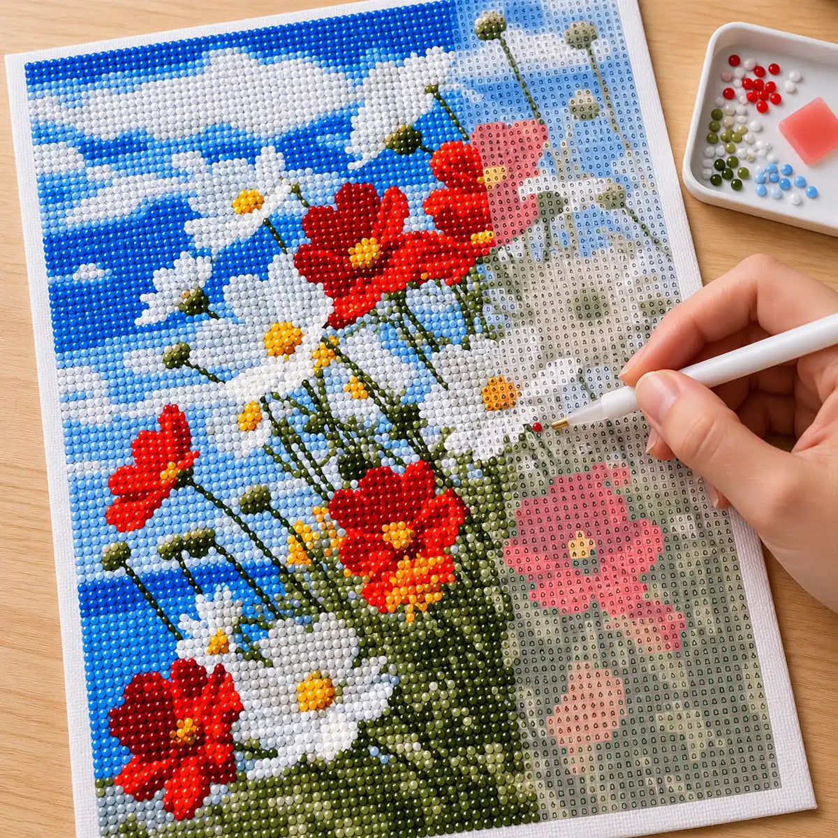 Diamond painting process for Summer Meadow Blooms