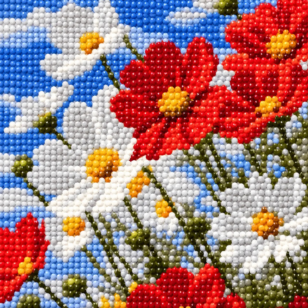 Close-up diamond drill detail of Summer Meadow Blooms