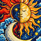 Close-up diamond detail of the sun and moon crescent diamond painting
