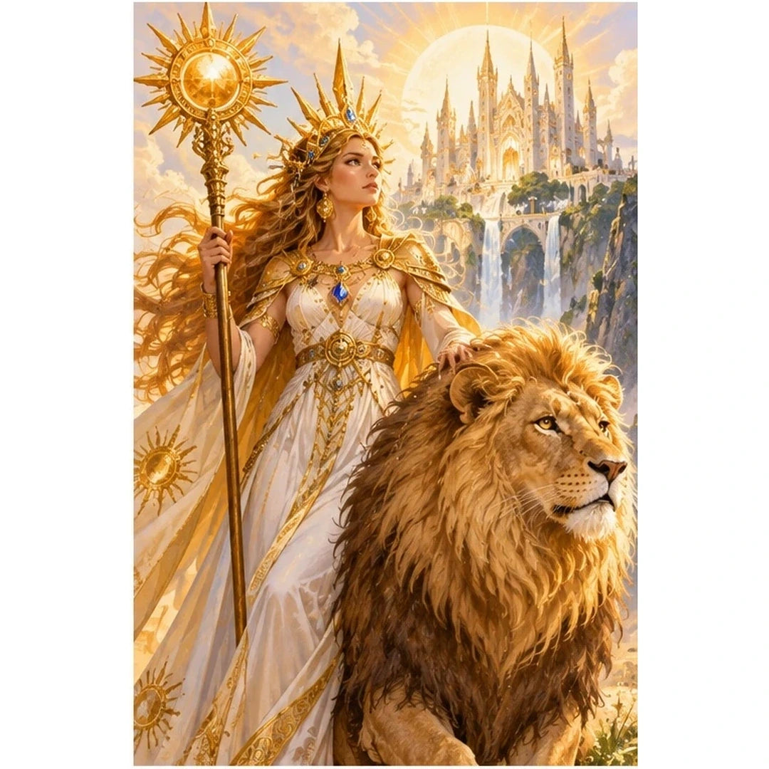 Sun Goddess Lion Diamond Painting Kit original artwork on white background