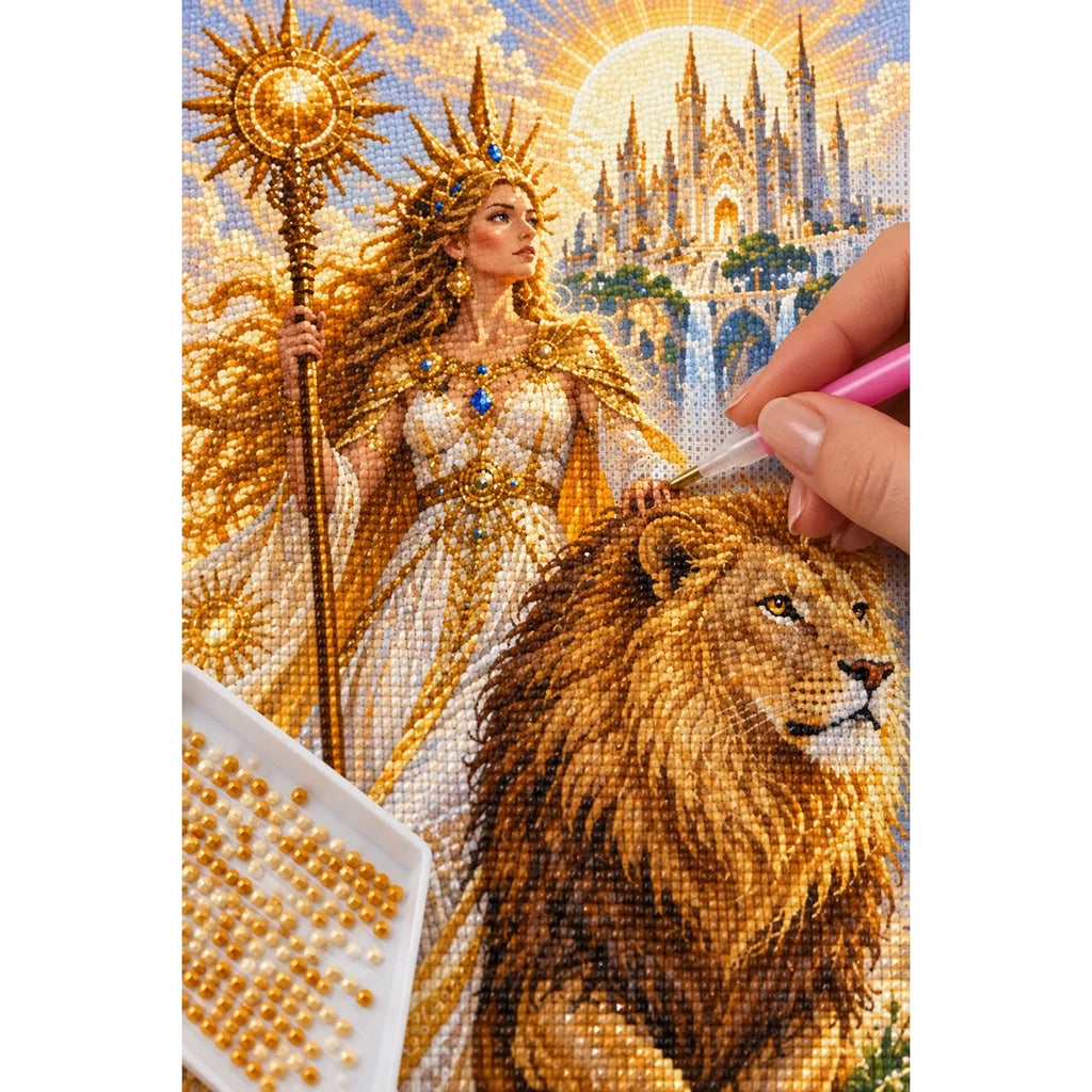 Sun Goddess Lion Diamond Painting Kit diamond placement process