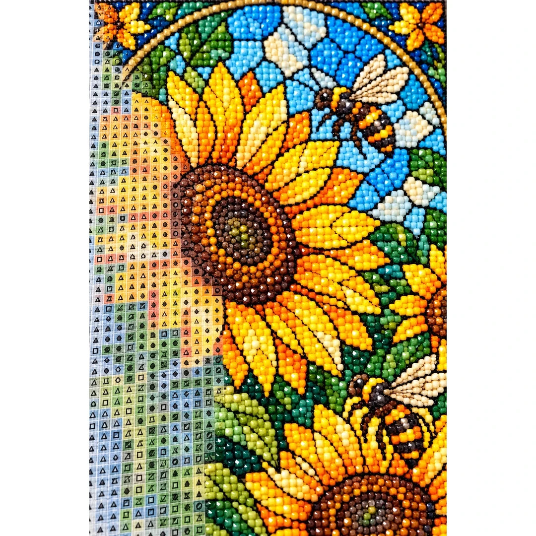 Sunflower Bees Stained Glass Diamond Painting Kit — canvas and drill material detail