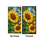 Sunflower Bees Stained Glass Diamond Painting Kit — No Frame and Framed style comparison
