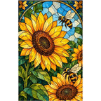 Sunflower Bees Stained Glass Diamond Painting Kit — original white-background artwork